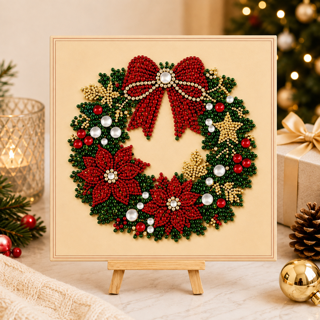 Wreath bead art kit in a golden frame